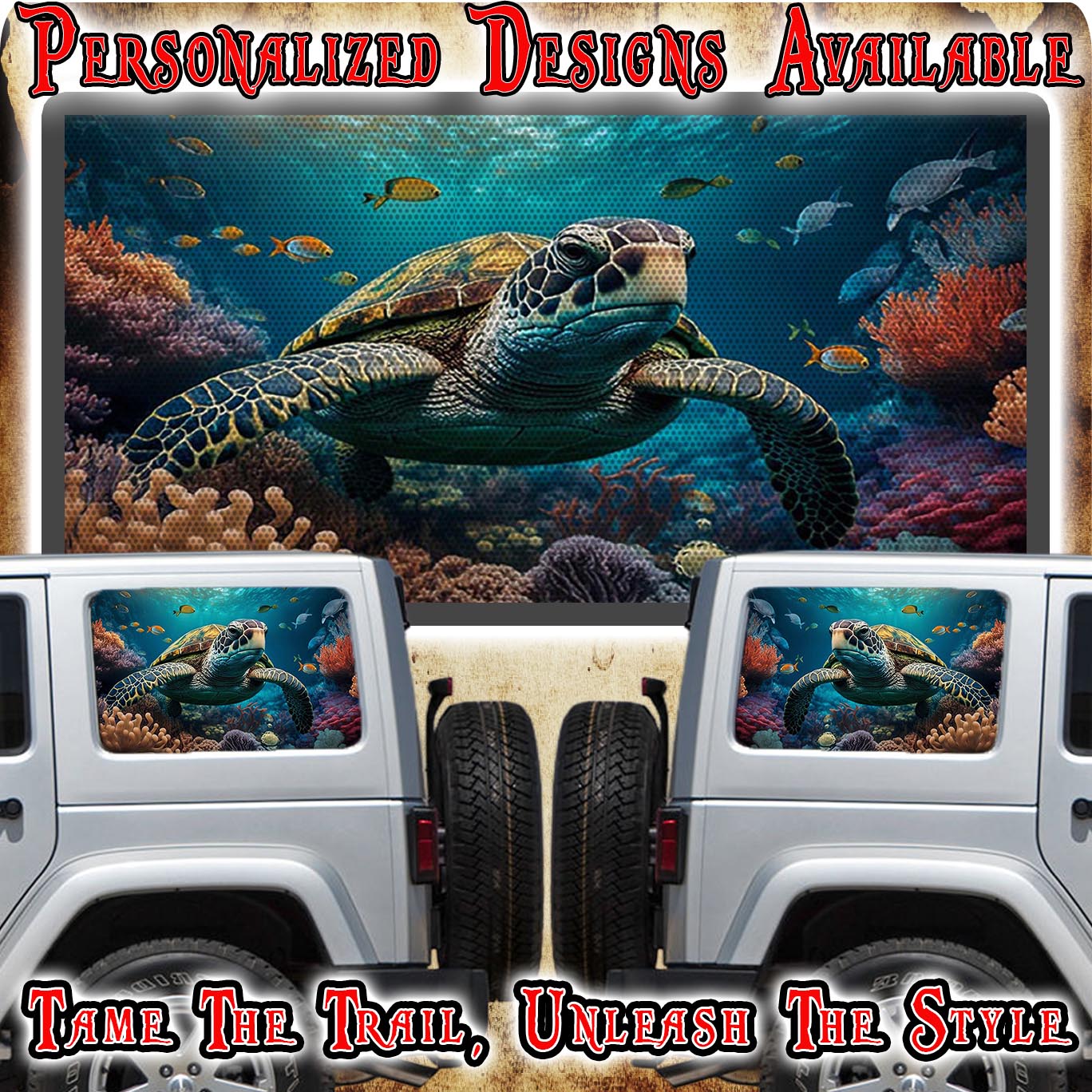 Sea Turtle Rear quarter window see through graphic.