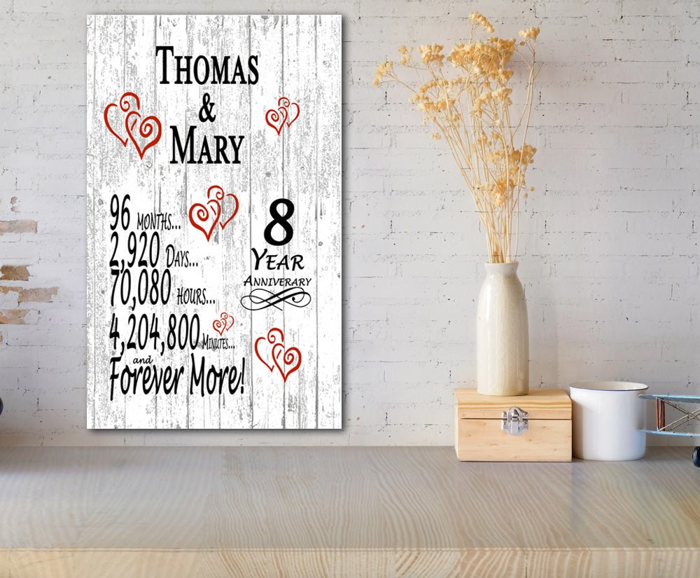 8 Year Anniversary Gift – Personalized 8th Anniversary Plaque with Custom Names