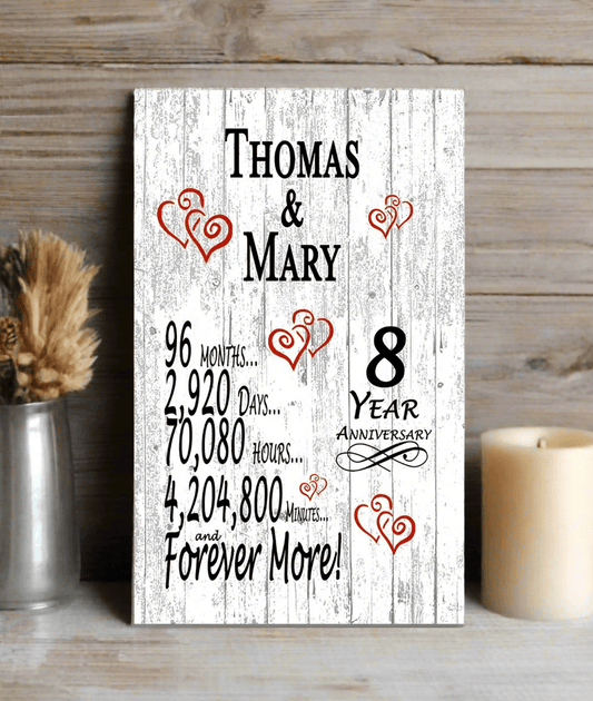 8 Year Anniversary Gift – Personalized 8th Anniversary Plaque with Custom Names