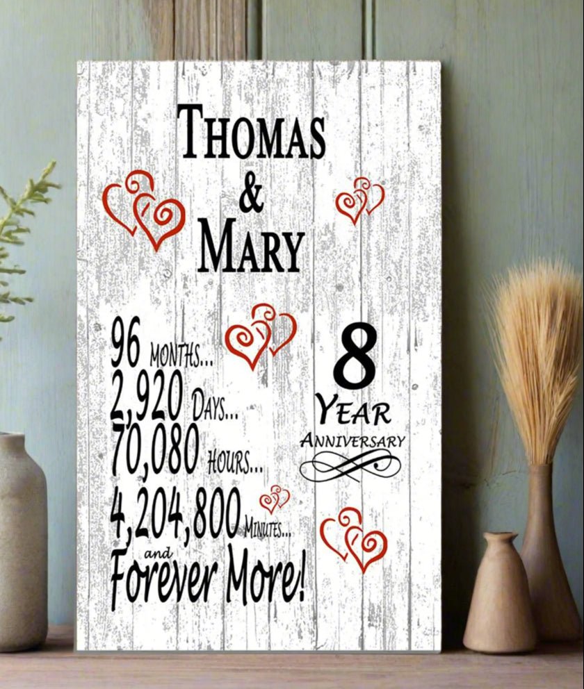 8 Year Anniversary Gift – Personalized 8th Anniversary Plaque with Custom Names