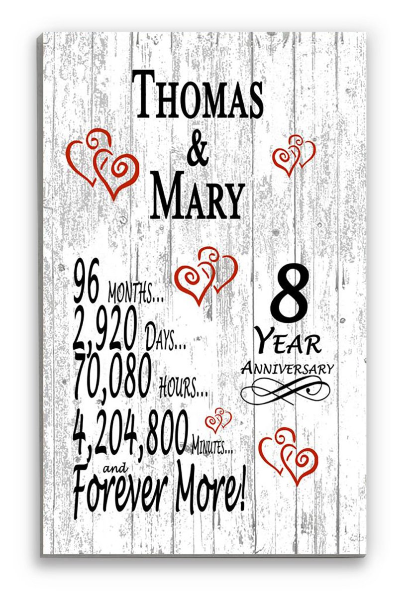 8 Year Anniversary Gift – Personalized 8th Anniversary Plaque with Custom Names
