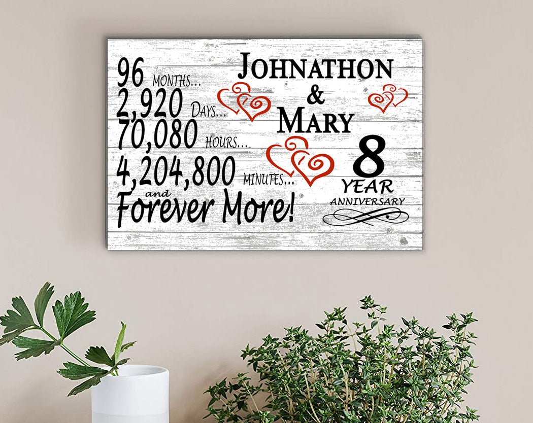 Personalized 8 Year Anniversary Gift – Custom Couple’s Names | Romantic Solid Wood Countdown Sign