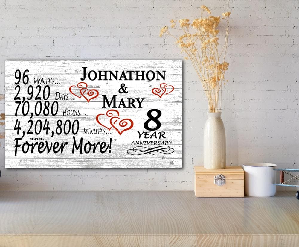 Personalized 8 Year Anniversary Gift – Custom Couple’s Names | Romantic Solid Wood Countdown Sign
