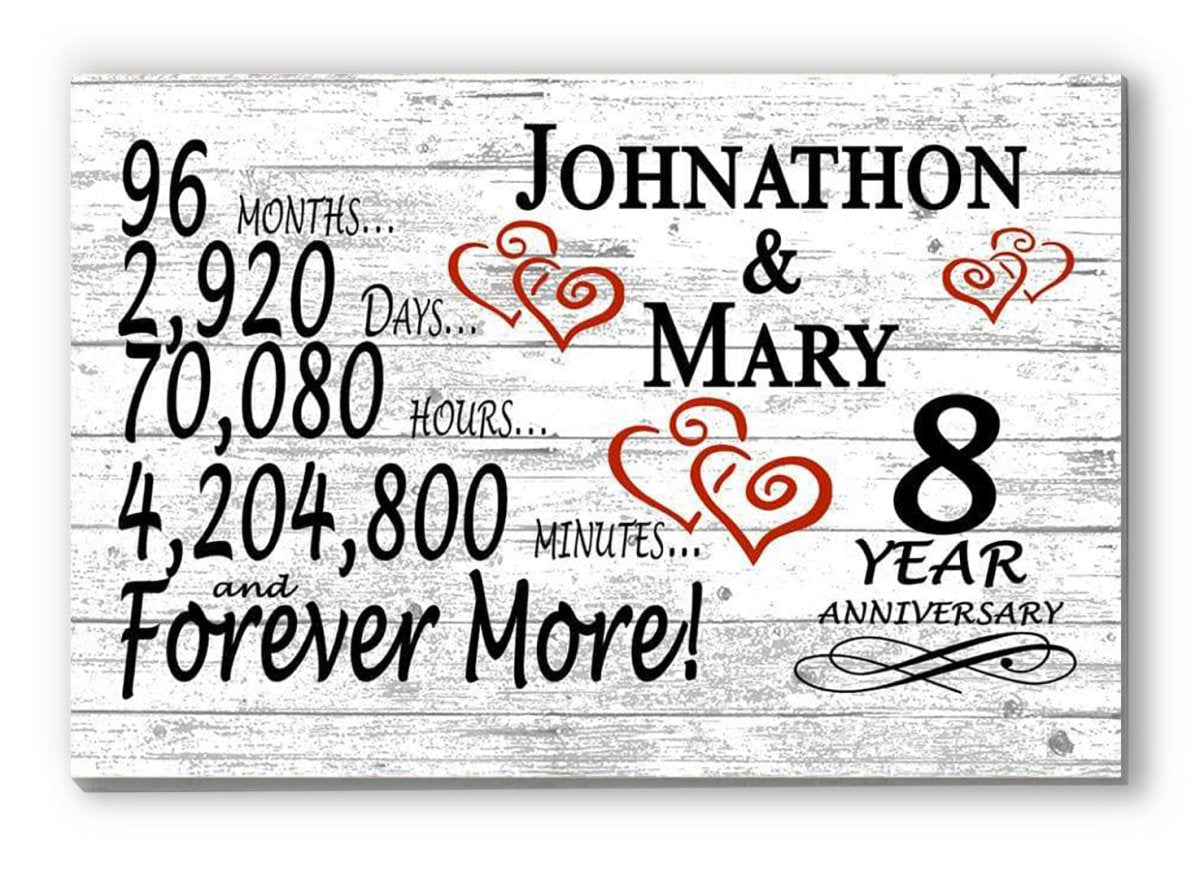 Personalized 8 Year Anniversary Gift – Custom Couple’s Names | Romantic Solid Wood Countdown Sign