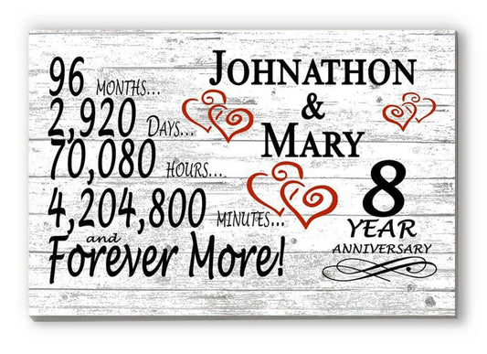Personalized 8 Year Anniversary Gift – Custom Couple’s Names | Romantic Solid Wood Countdown Sign