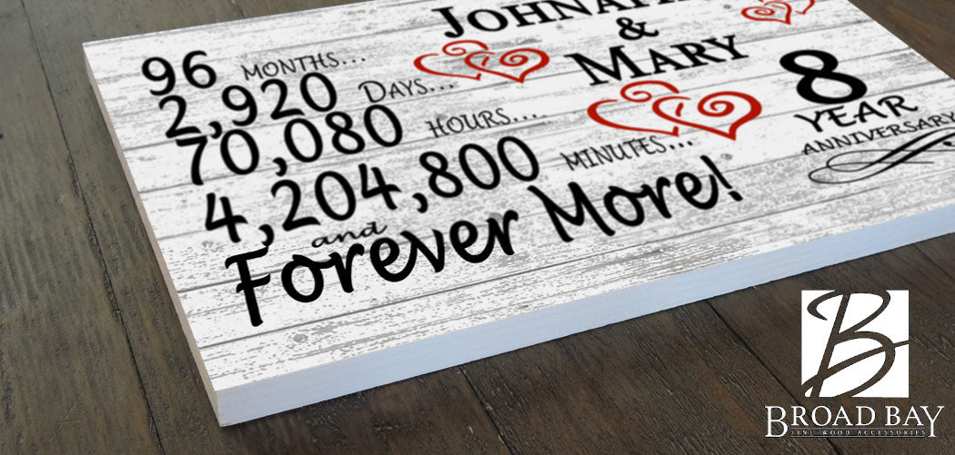 Personalized 8 Year Anniversary Gift – Custom Couple’s Names | Romantic Solid Wood Countdown Sign