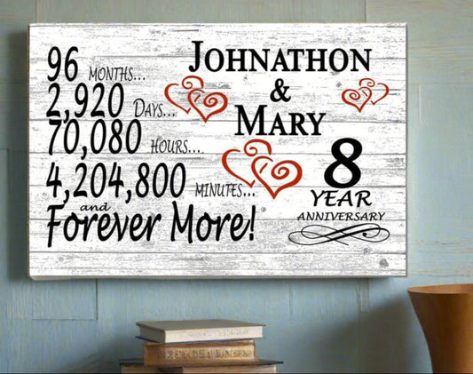 Personalized 8 Year Anniversary Gift – Custom Couple’s Names | Romantic Solid Wood Countdown Sign