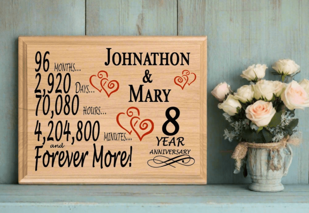 Personalized 8th Anniversary Gift – Custom Wood Keepsake for Husband, Wife, or Couple