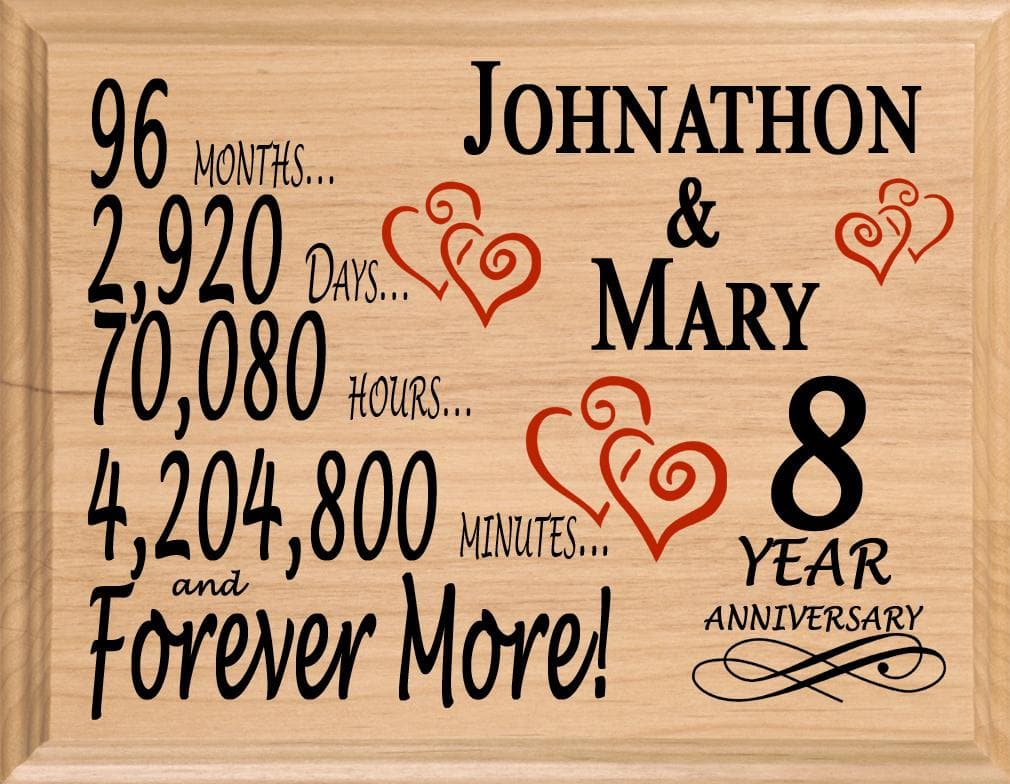 Personalized 8th Anniversary Gift – Custom Wood Keepsake for Husband, Wife, or Couple