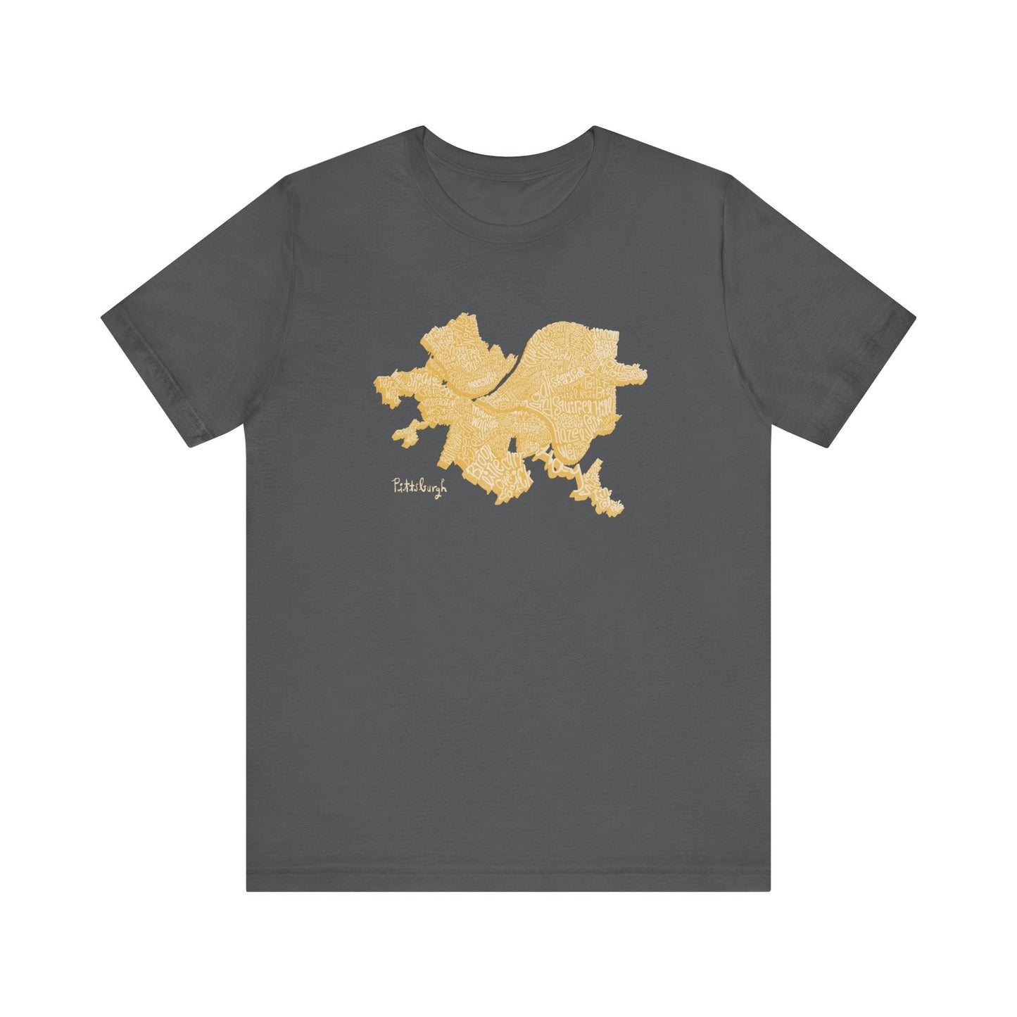 Pittsburgh Neighborhoods Word Art Map - Bella+Canvas Unisex Jersey Short Sleeve Tee