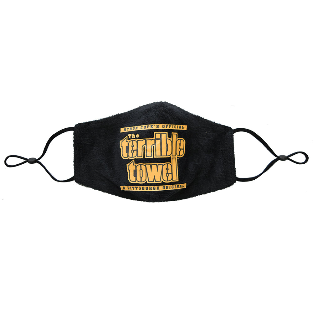 Terrible Towel Mask - Pittsburgh Steelers Black NFL Fan Face Covering with Adjustable Straps