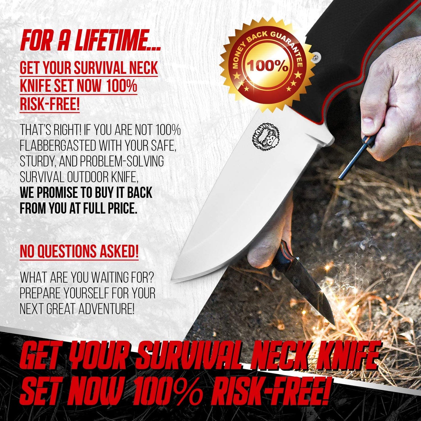 "THE REDLINE" FULL TANG SURVIVAL NECK KNIFE WITH G10 HANDLE