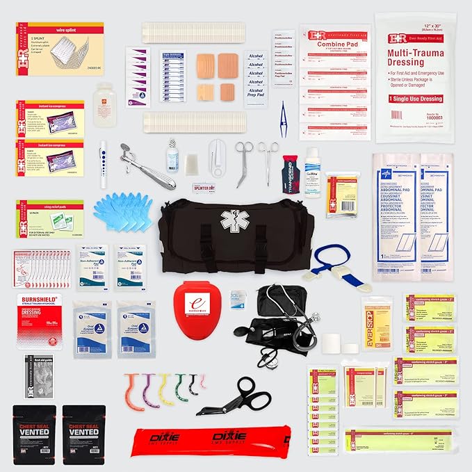 Deluxe EMT Trauma Kit - Fully Stocked First Responder Bag