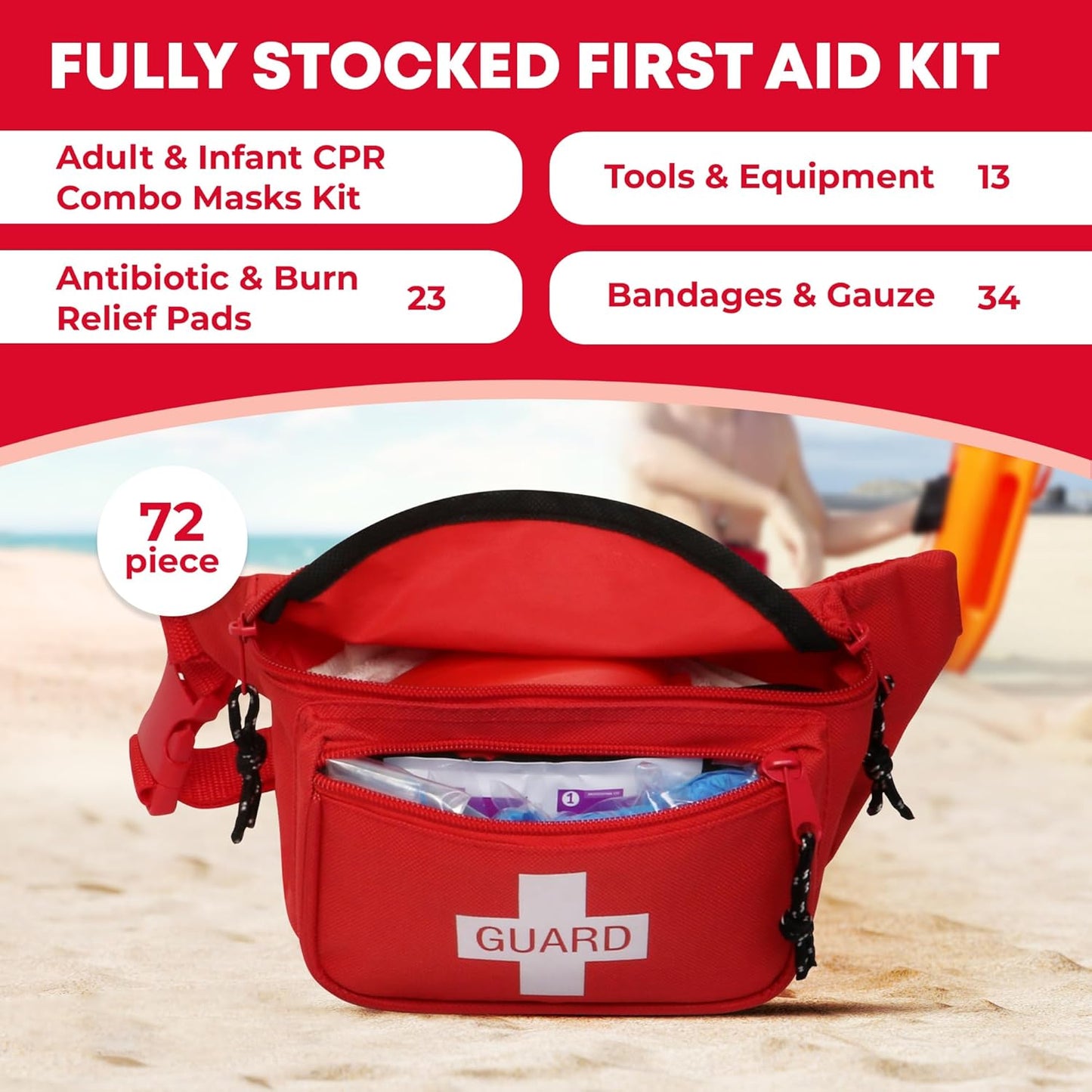72-Piece First Aid Fanny Pack Kit with Adult & Infant CPR Masks