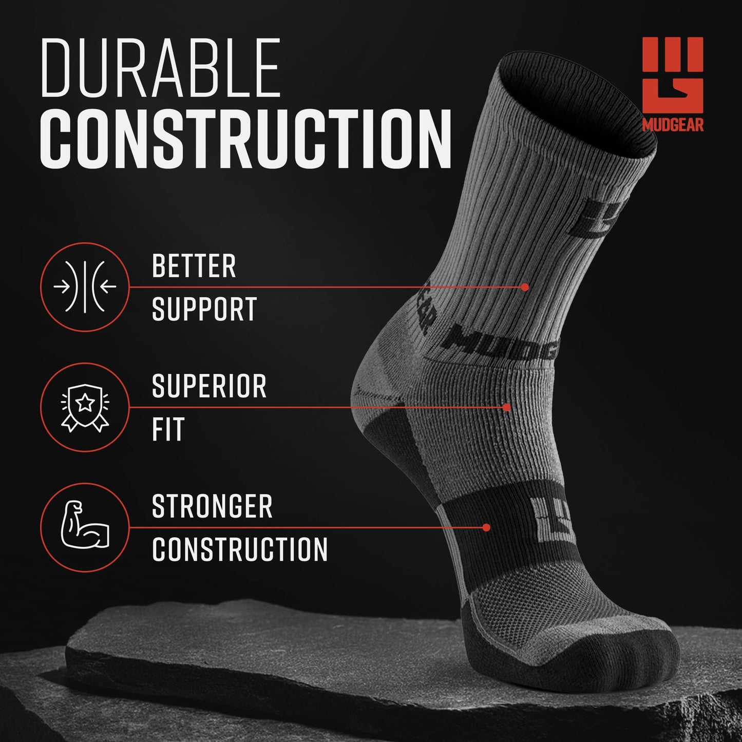 Performance Hiking/Trekking Sock - Gray/Black (2 Pair Pack)