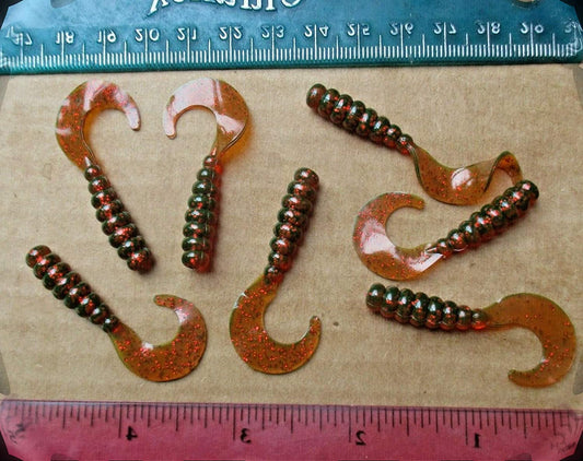 35 ct Cam's  2" Motor Oil Curly Tail Grub Crappie Soft  Jig &Trout ,Bream Panfish