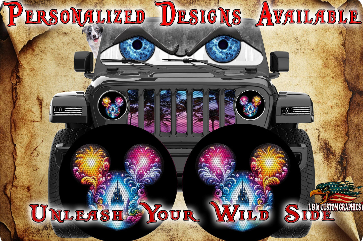 Mouse ears round headlight decals