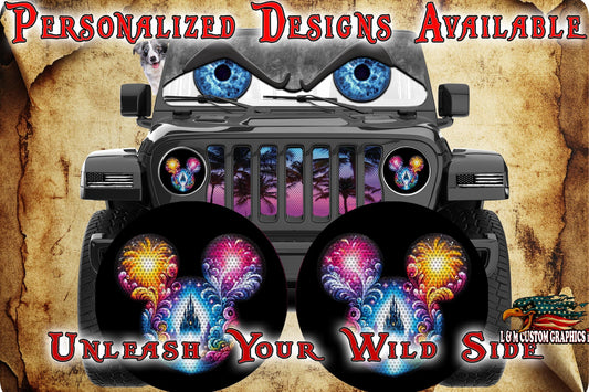 Mouse ears round headlight decals