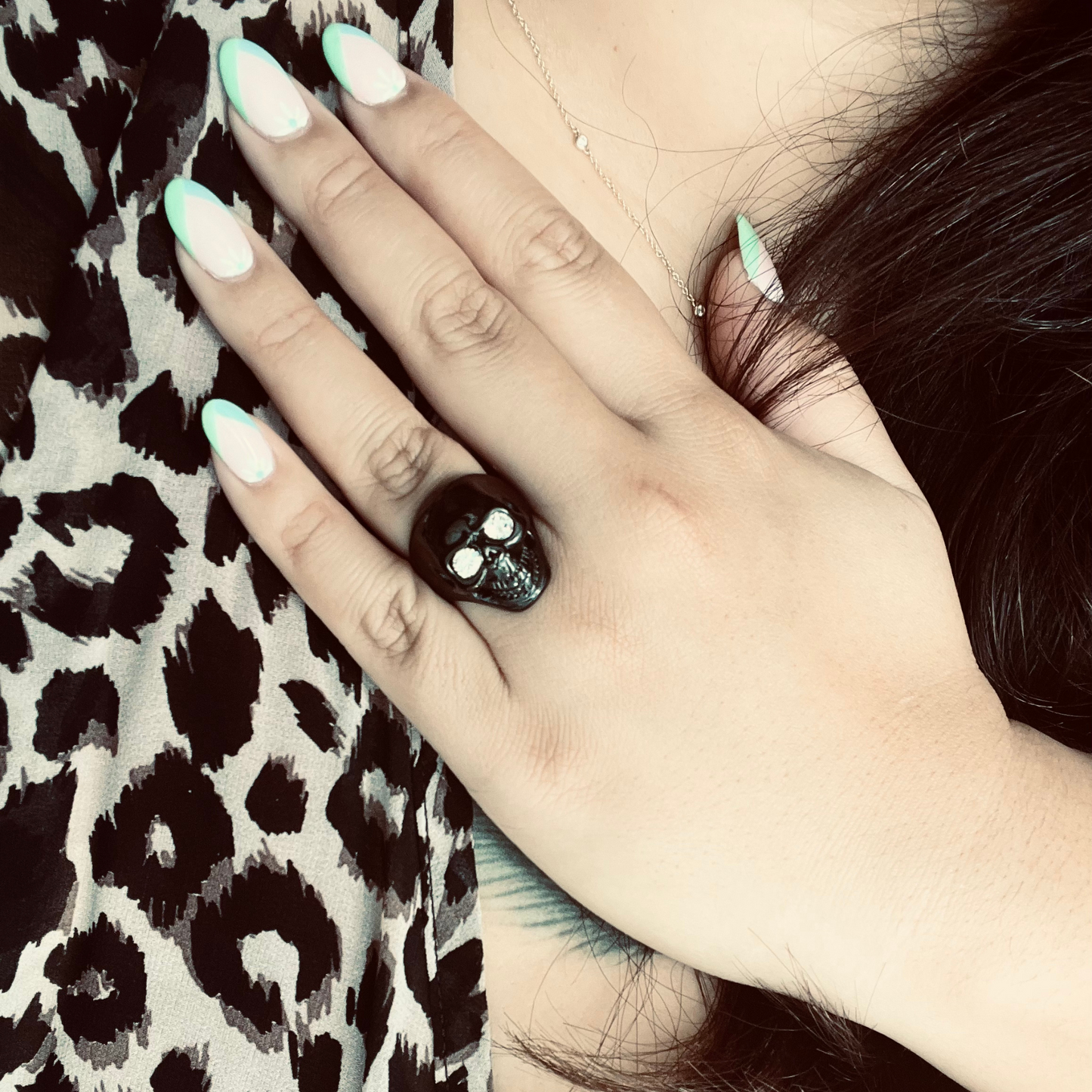 Stainless Steel Clear CZ Eyed Black Skull Ring