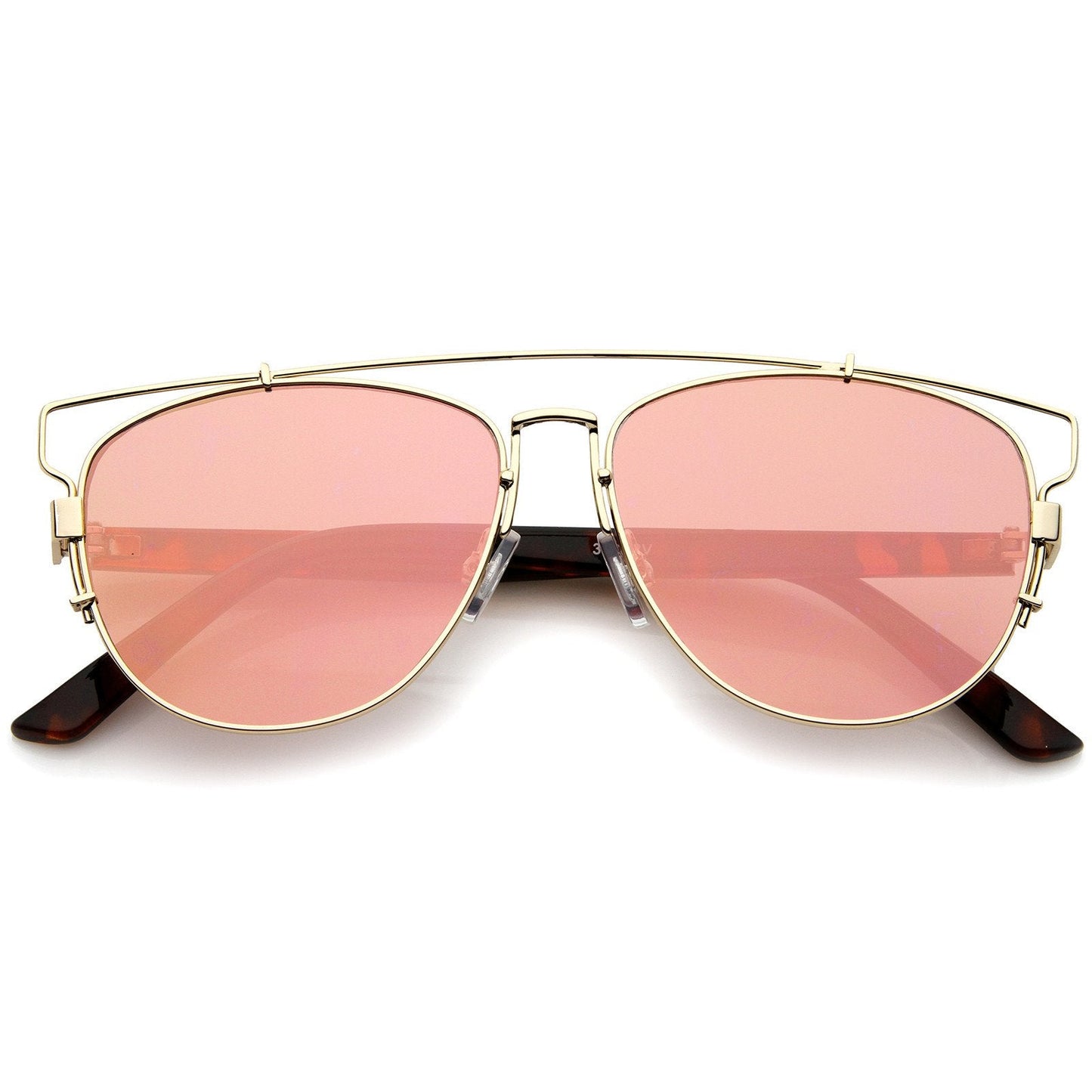 Modern Metal Crossbar Mirrored Lens Flat Front Sunglasses A145