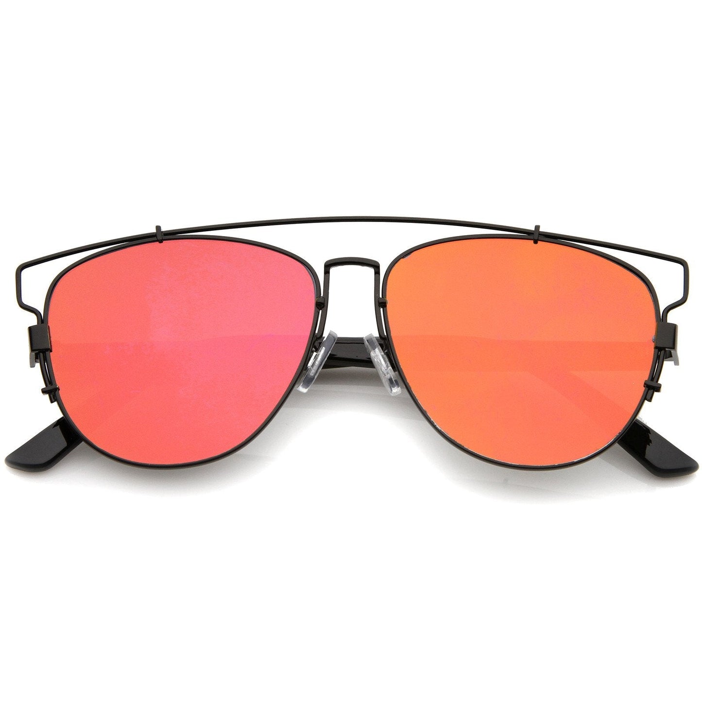 Modern Metal Crossbar Mirrored Lens Flat Front Sunglasses A145