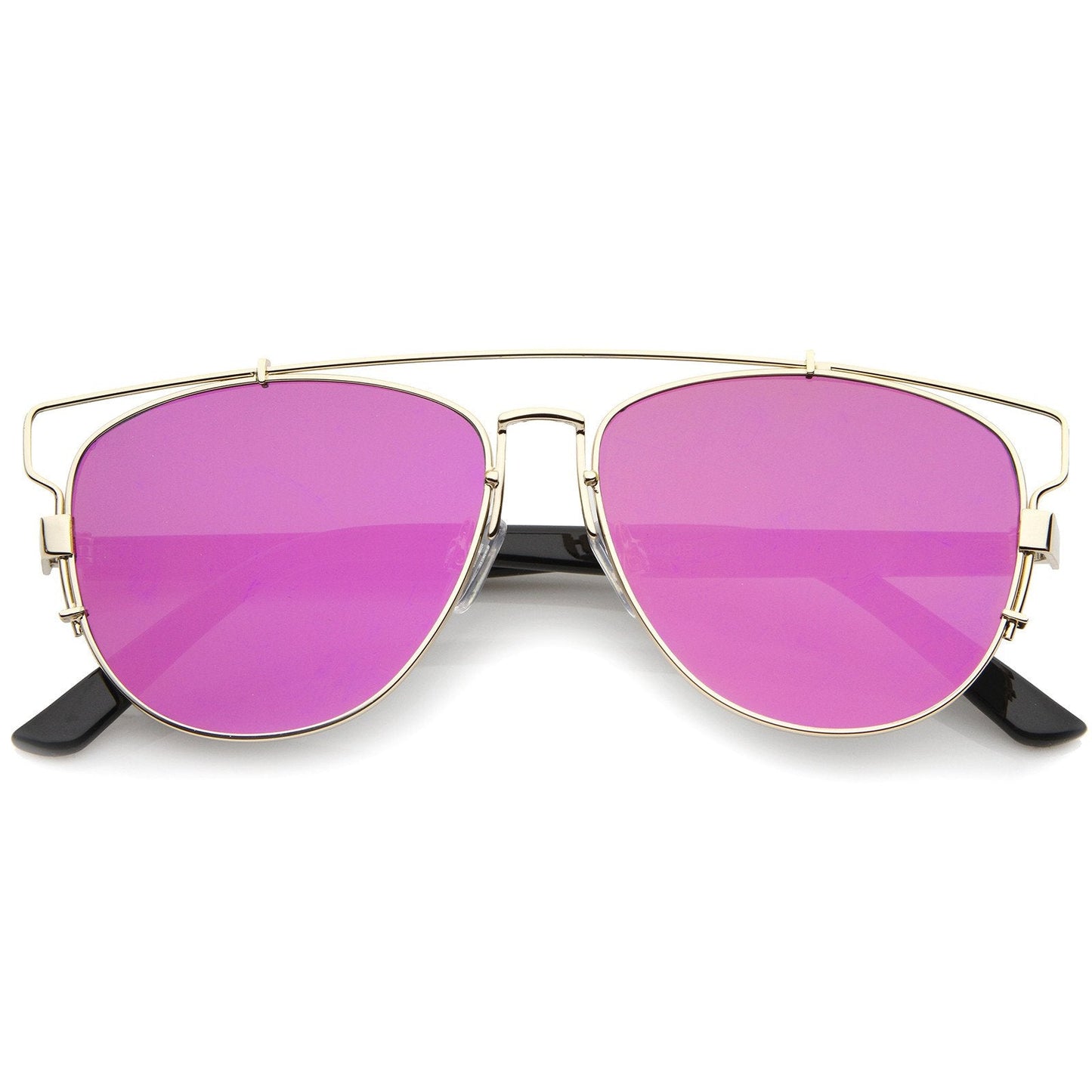 Modern Metal Crossbar Mirrored Lens Flat Front Sunglasses A145