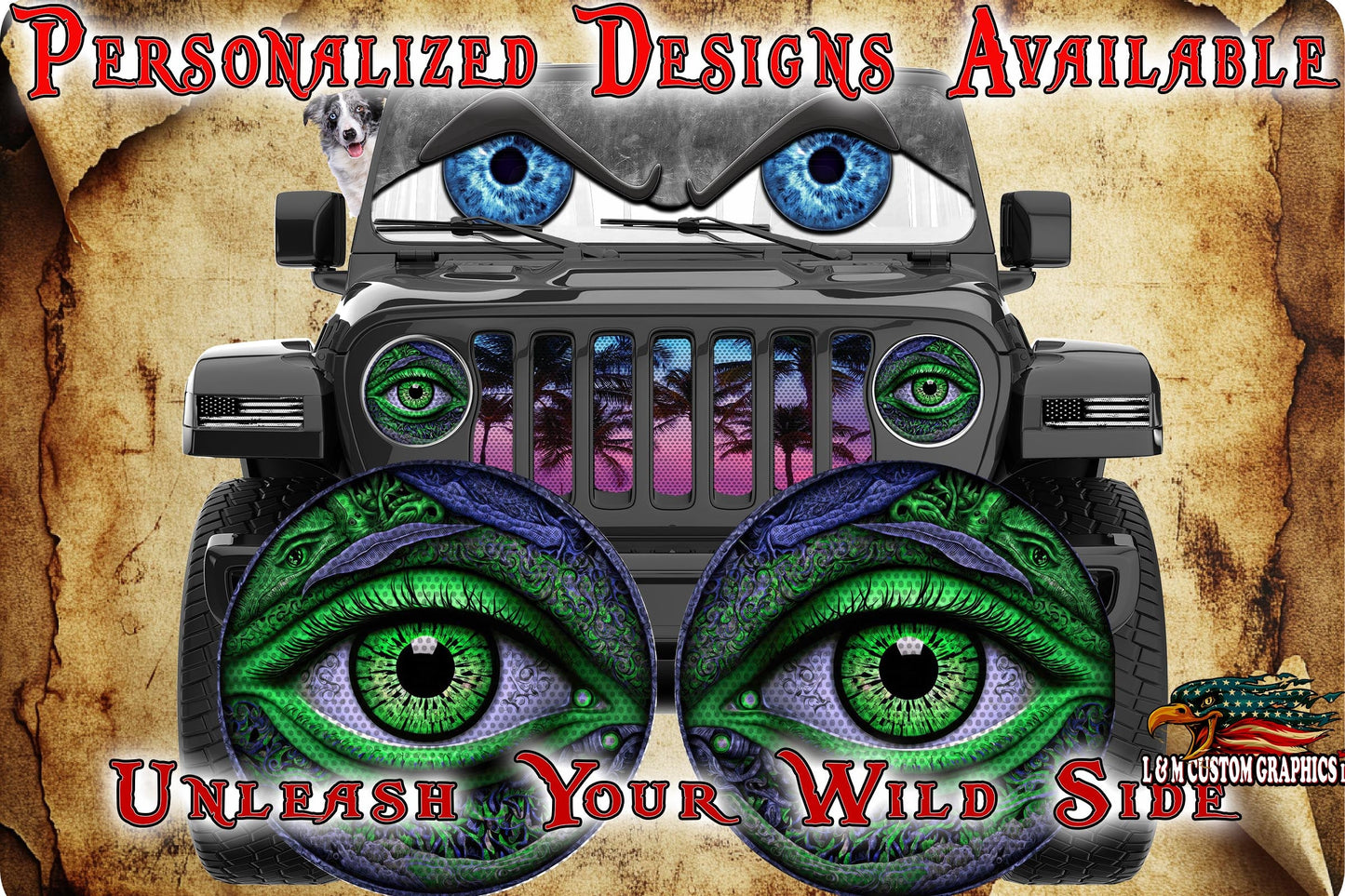 Real eye green headlight decals