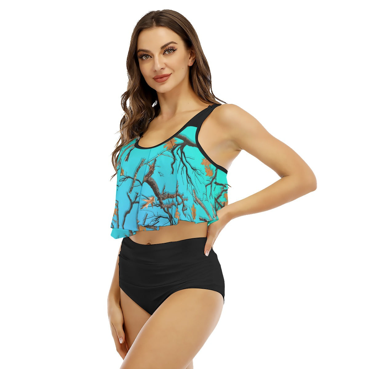 Camo Women's Ruffled Bikini | Aquamarine
