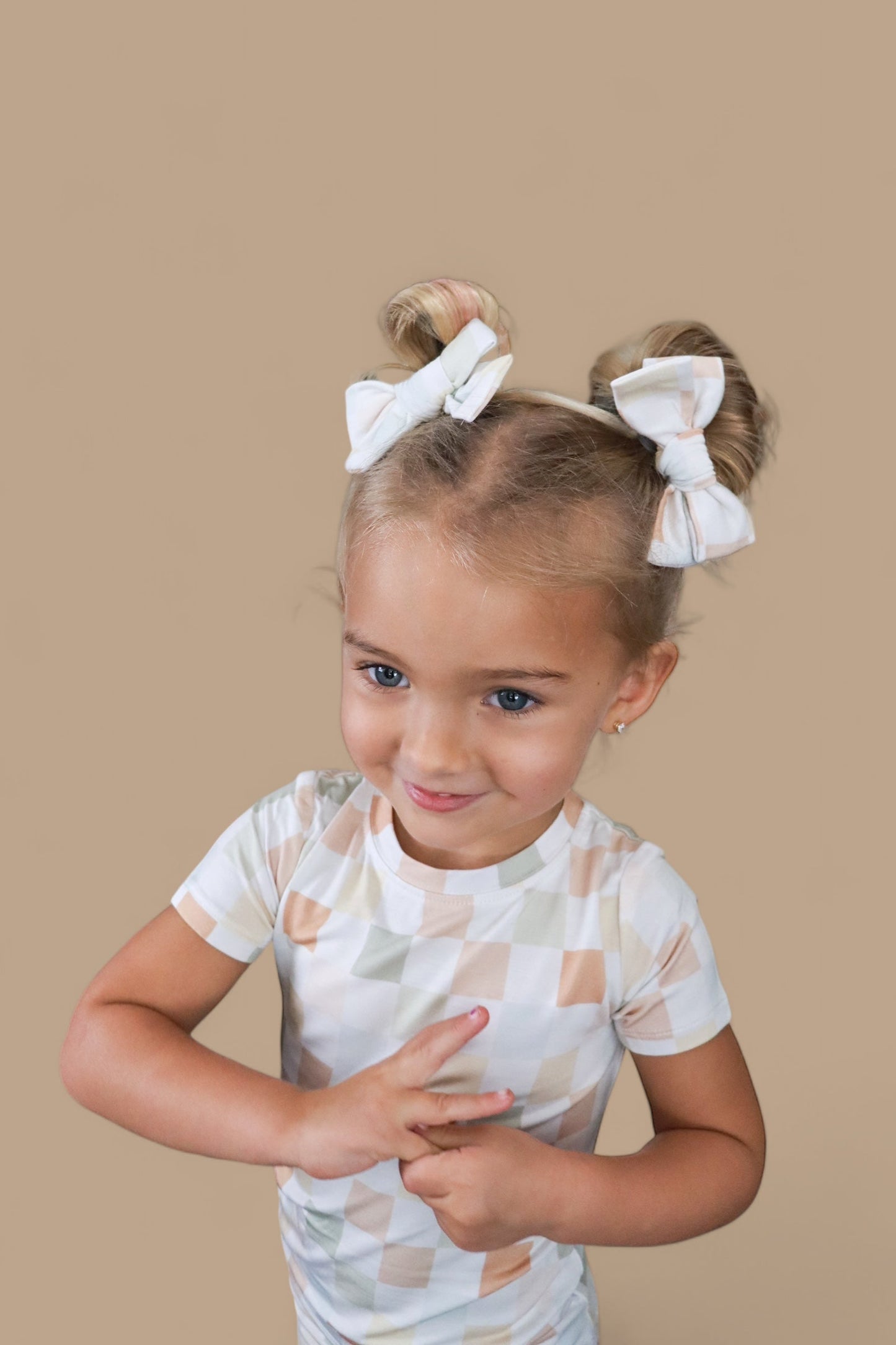 MUTED CHECKERS DREAM BOW HAIR CLIPS