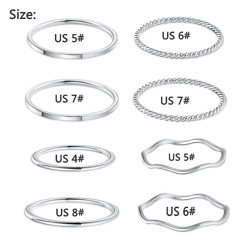 8 Pieces Stainless Steel Minimalist Ring Set