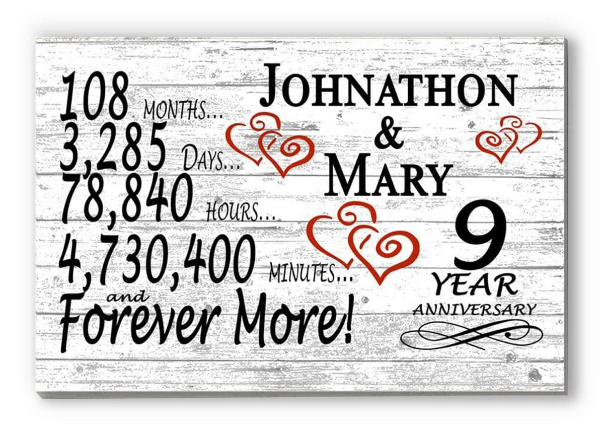 9 Year Anniversary Gift Personalized 9th Wedding Anniversary Present