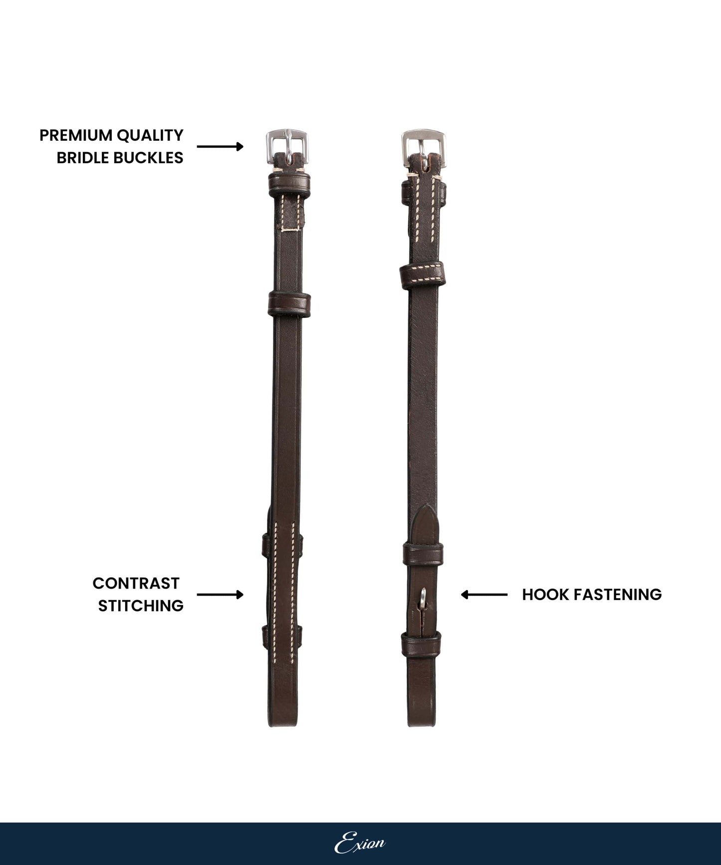 ExionPro Bridle Cheek Pieces With Hook Fastening - White Stitching