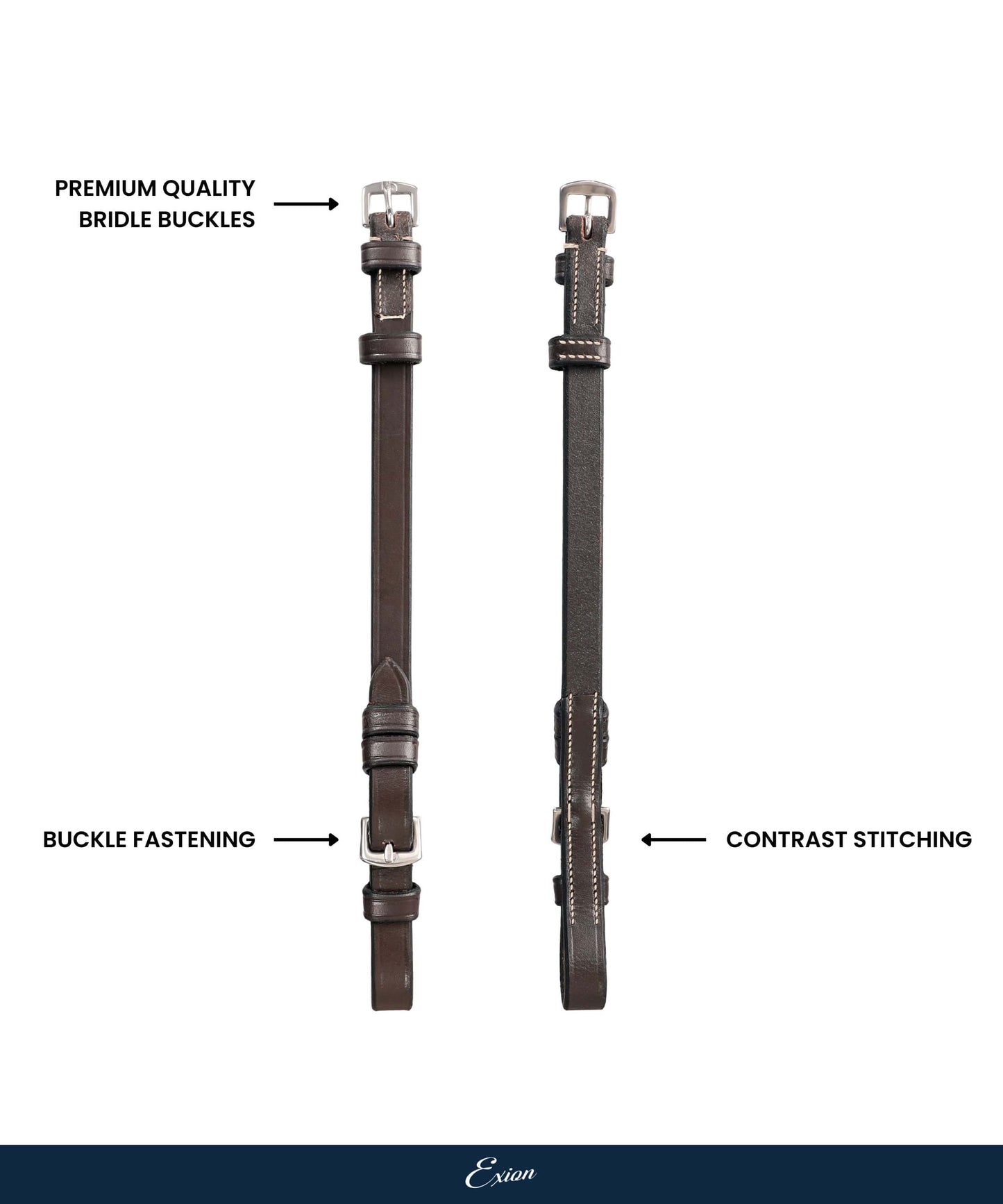 ExionPro Bridle Cheek Pieces With Buckle Fastening - White Stitching