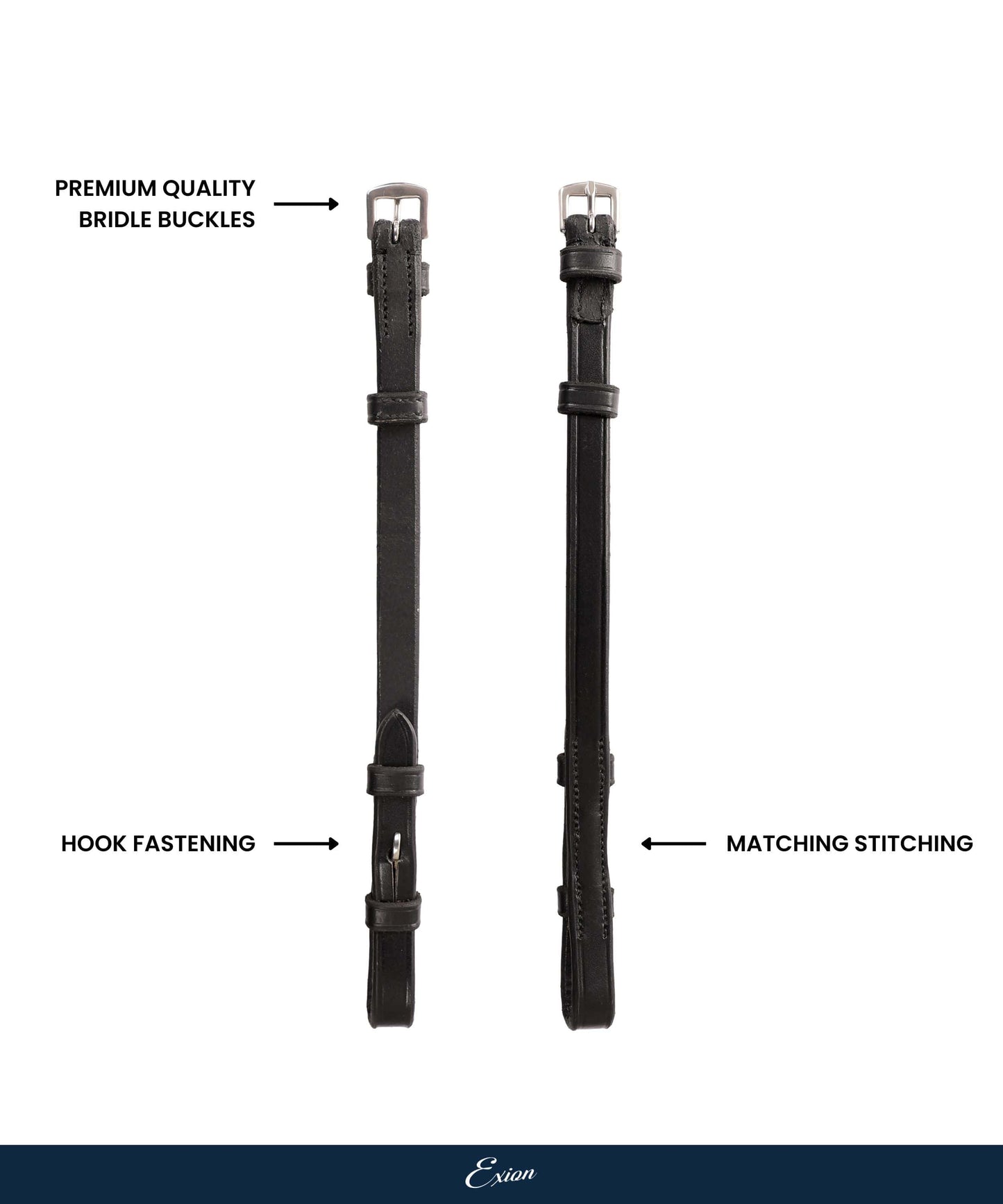 ExionPro Bridle Cheek Pieces With Hook Fastening - Matching Stitching
