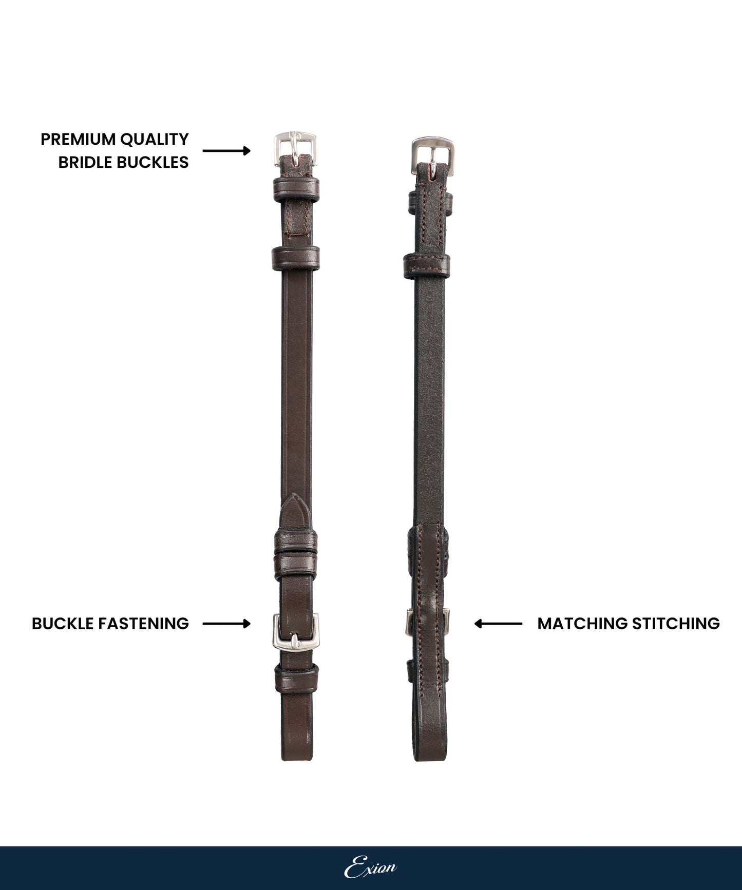 ExionPro Bridle Cheek Pieces With Buckle Fastening - Matching Stitching