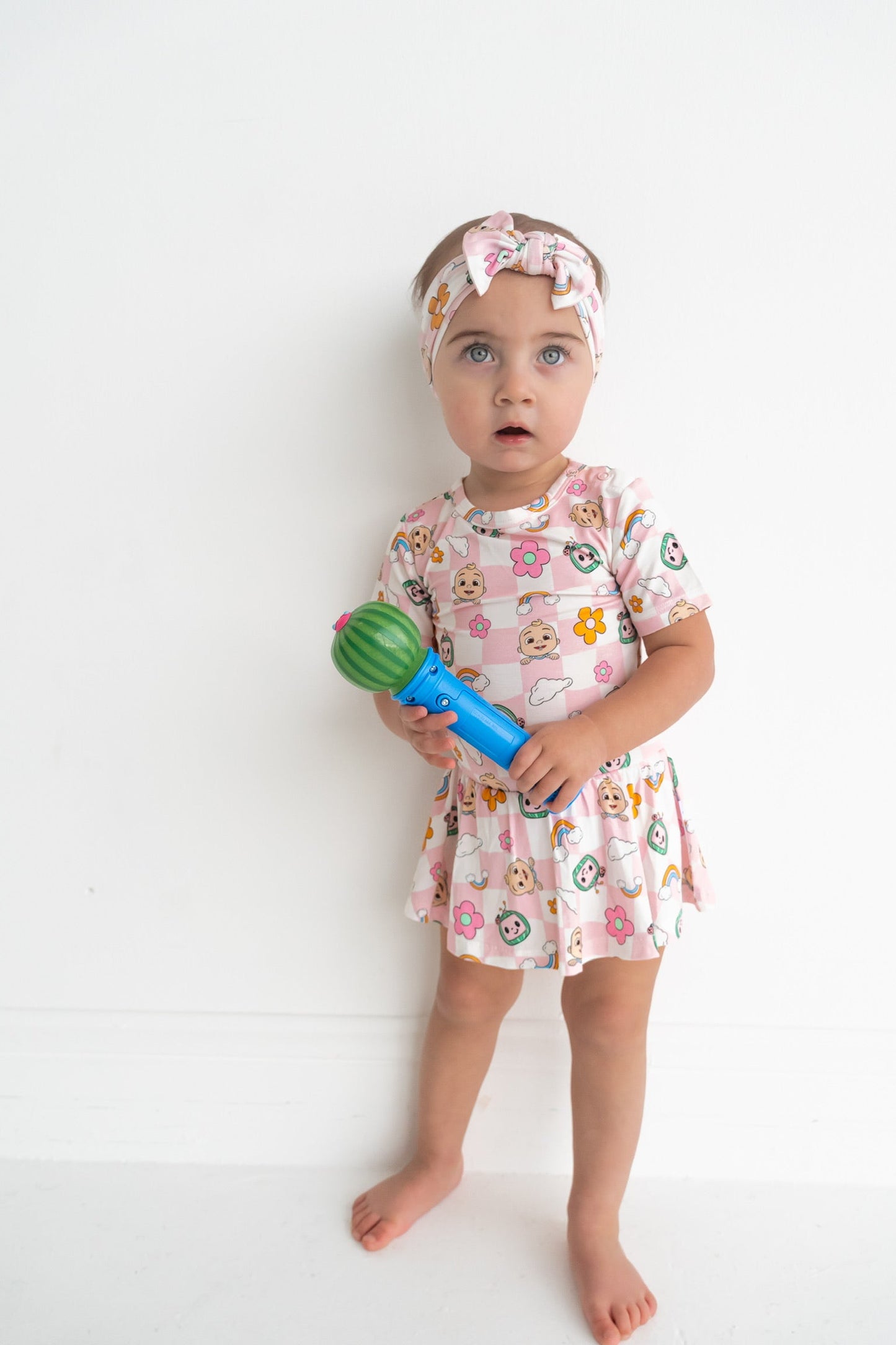 Dream Big Little Co x CoComelon JJ RAINBOW CHECKERS SHORT SLEEVE DREAM BODYSUIT DRESS