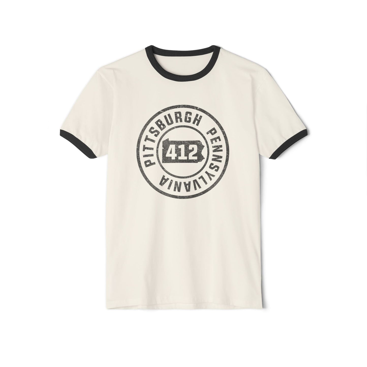 412 Area Code Pittsburgh Pa Stamped Ringer T-Shirt