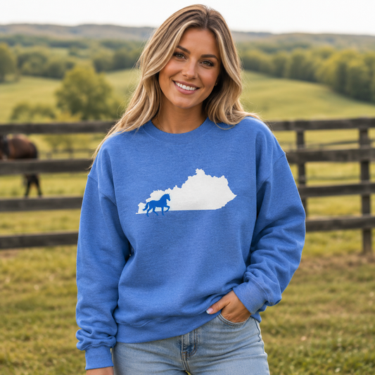 Kentucky Sweatshirt | Blue Horse State Silhouette | Unisex Classic Fit
