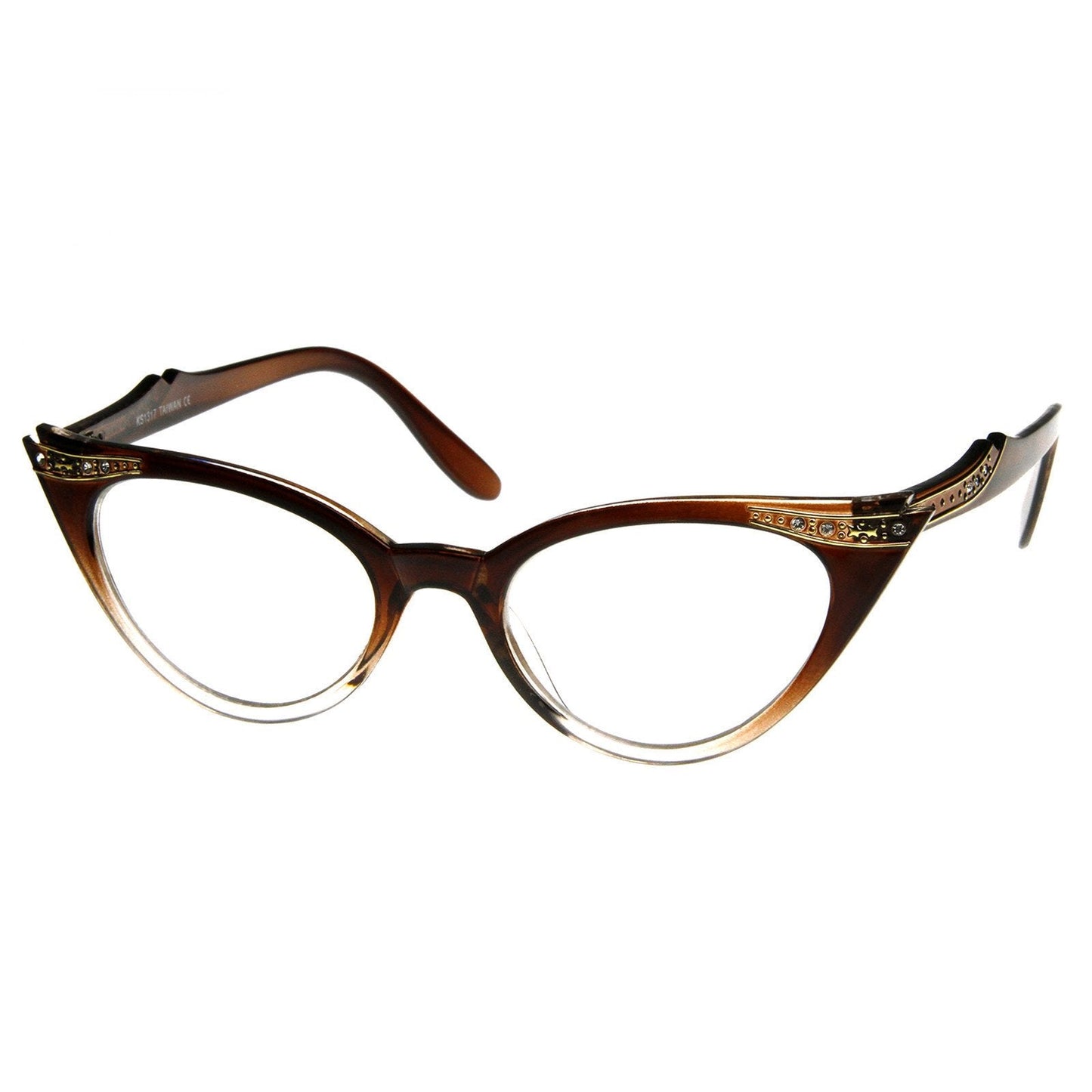 Vintage 1950's Womens Cat Eye Clear Lens Glasses 8783
