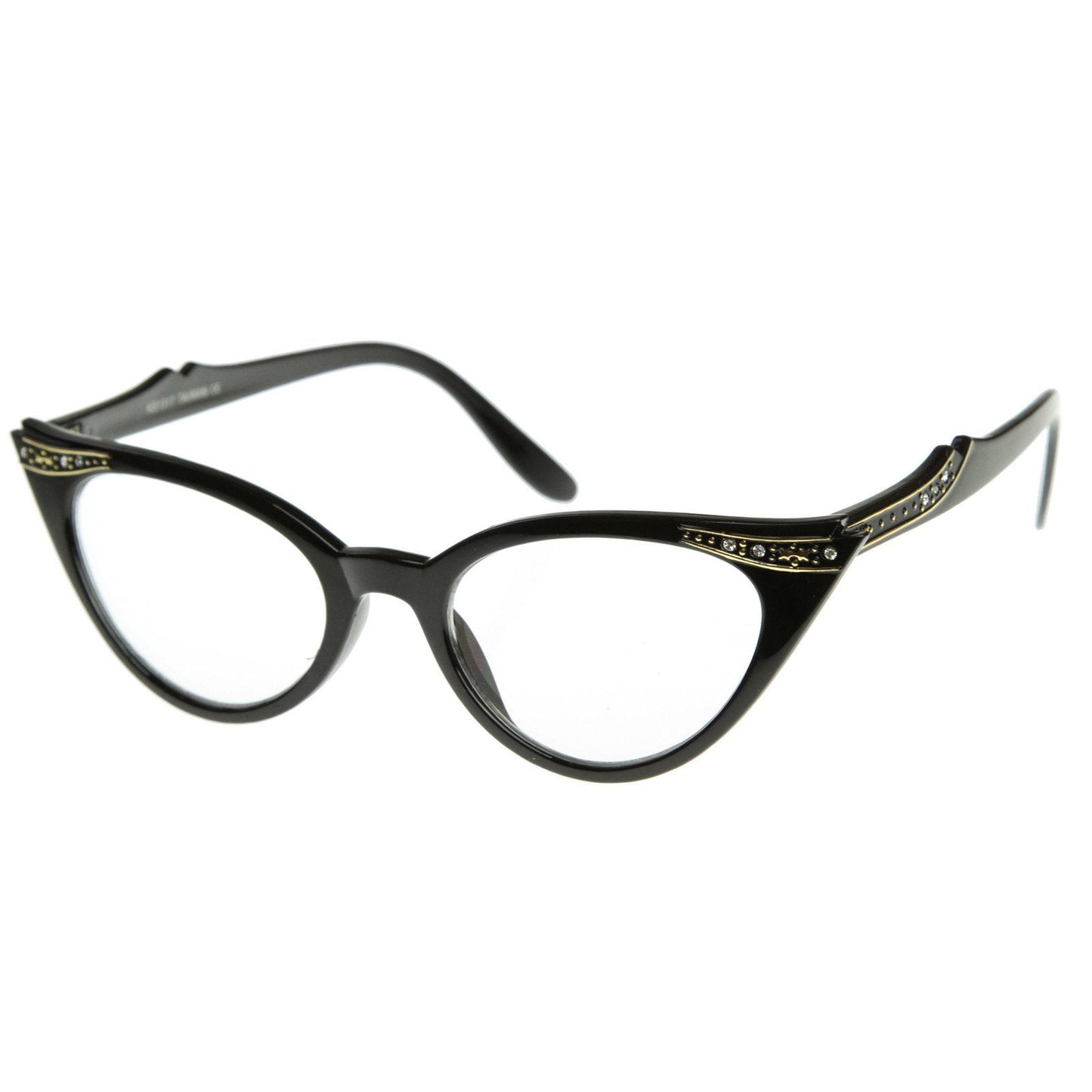 Vintage 1950s Fashion Clear Lens Glasses Rhinestones 8434