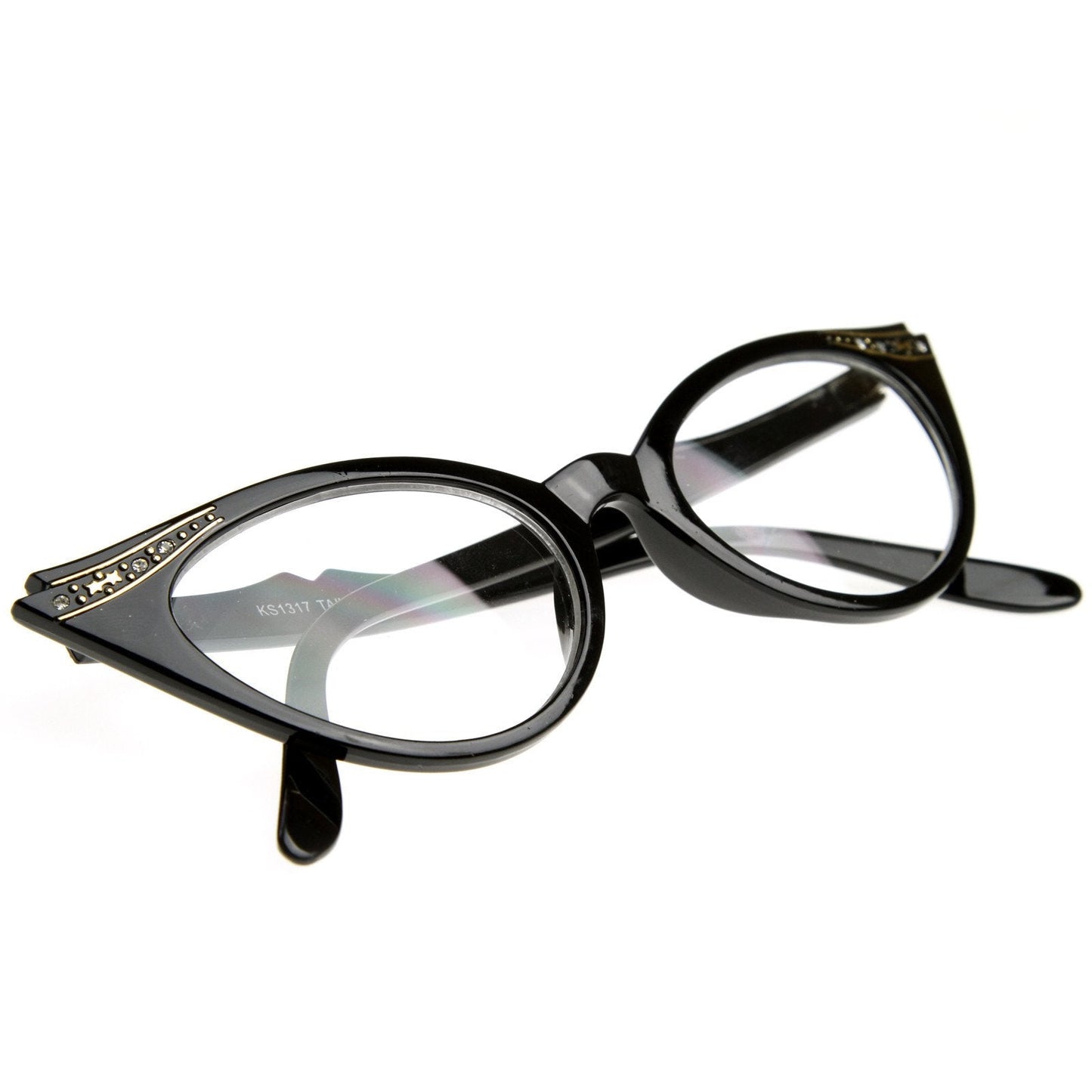 Vintage 1950s Fashion Clear Lens Glasses Rhinestones 8434