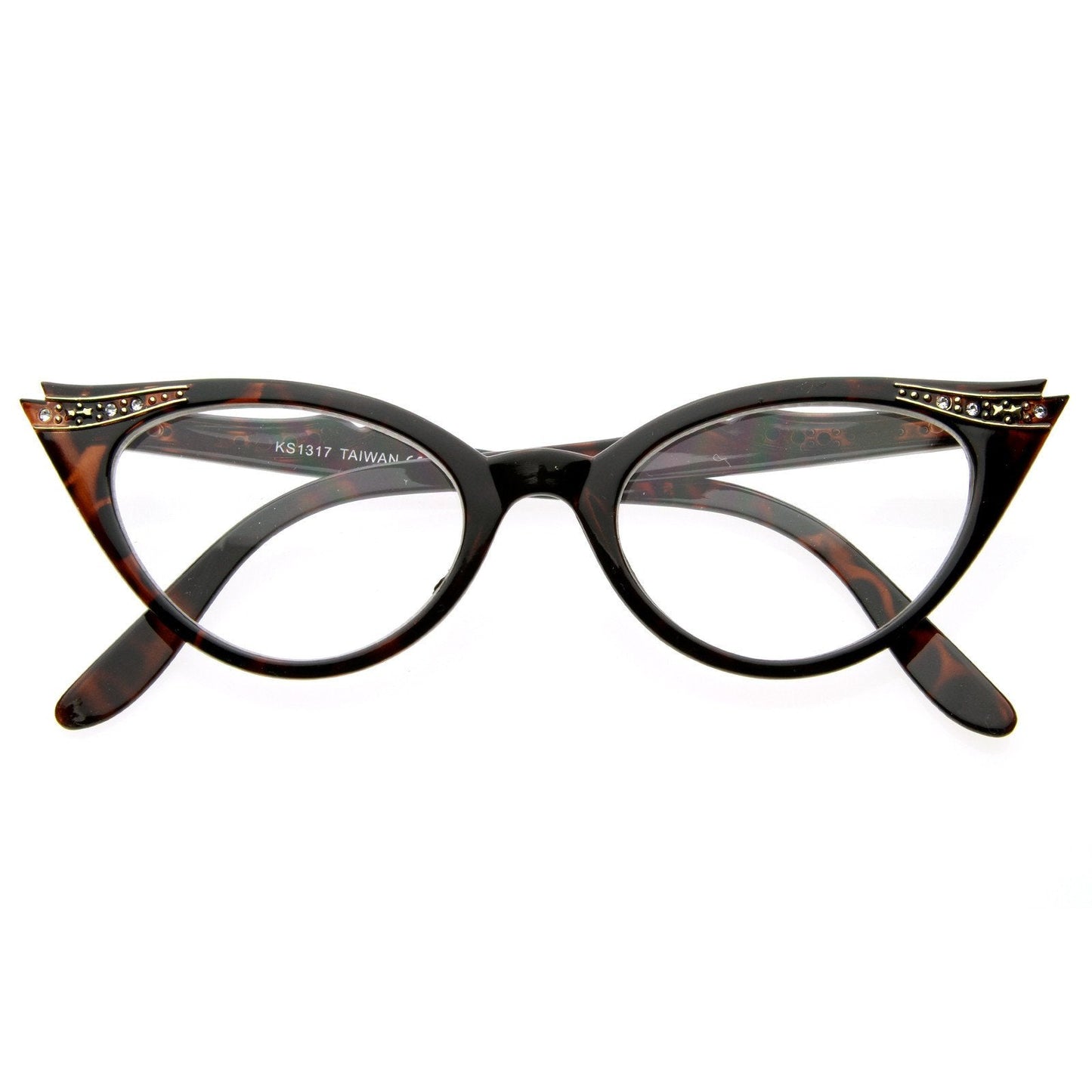 Vintage 1950s Fashion Clear Lens Glasses Rhinestones 8434