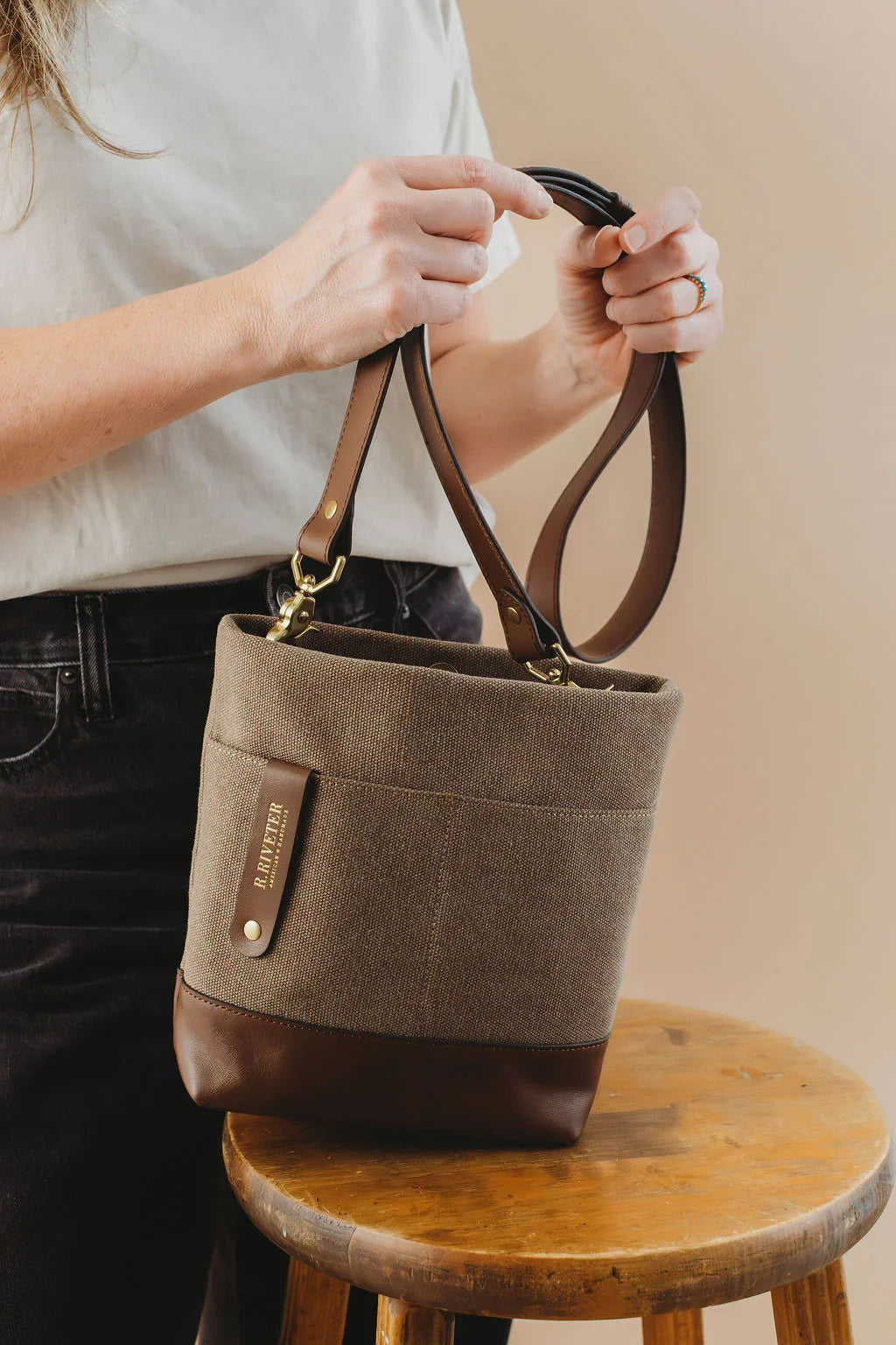 Betsy Bucket Bag | Chocolate Washed Canvas + Brown Leather
