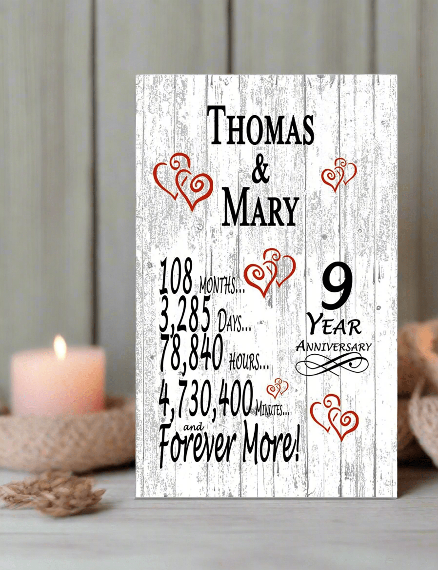 9 Year Anniversary Gift – Personalized 9th Anniversary Plaque with Custom Names