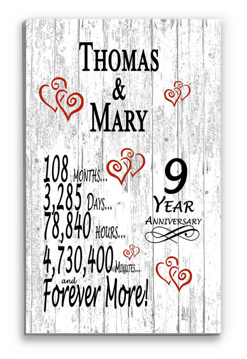 9 Year Anniversary Gift – Personalized 9th Anniversary Plaque with Custom Names