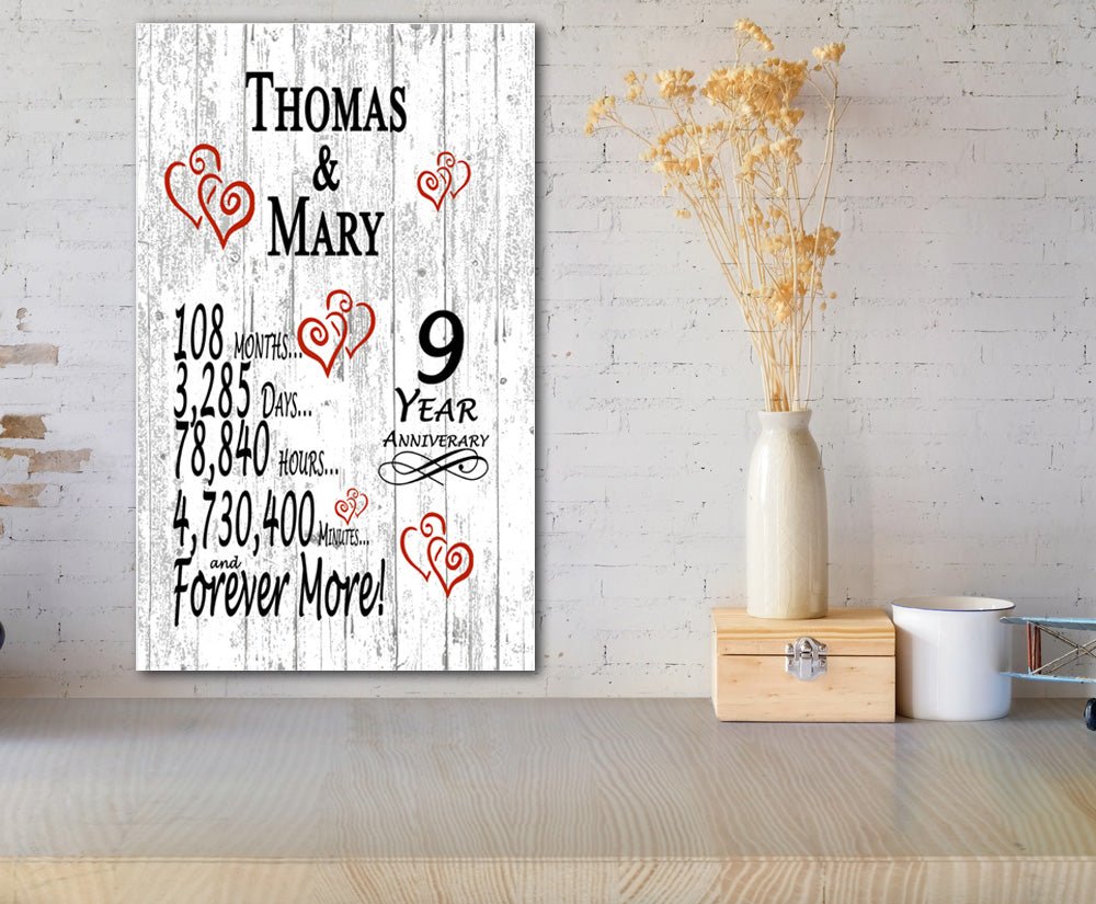 9 Year Anniversary Gift – Personalized 9th Anniversary Plaque with Custom Names