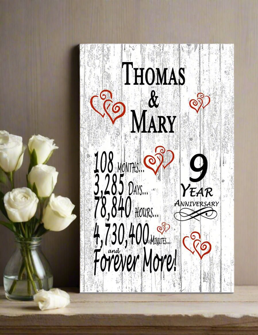 9 Year Anniversary Gift – Personalized 9th Anniversary Plaque with Custom Names
