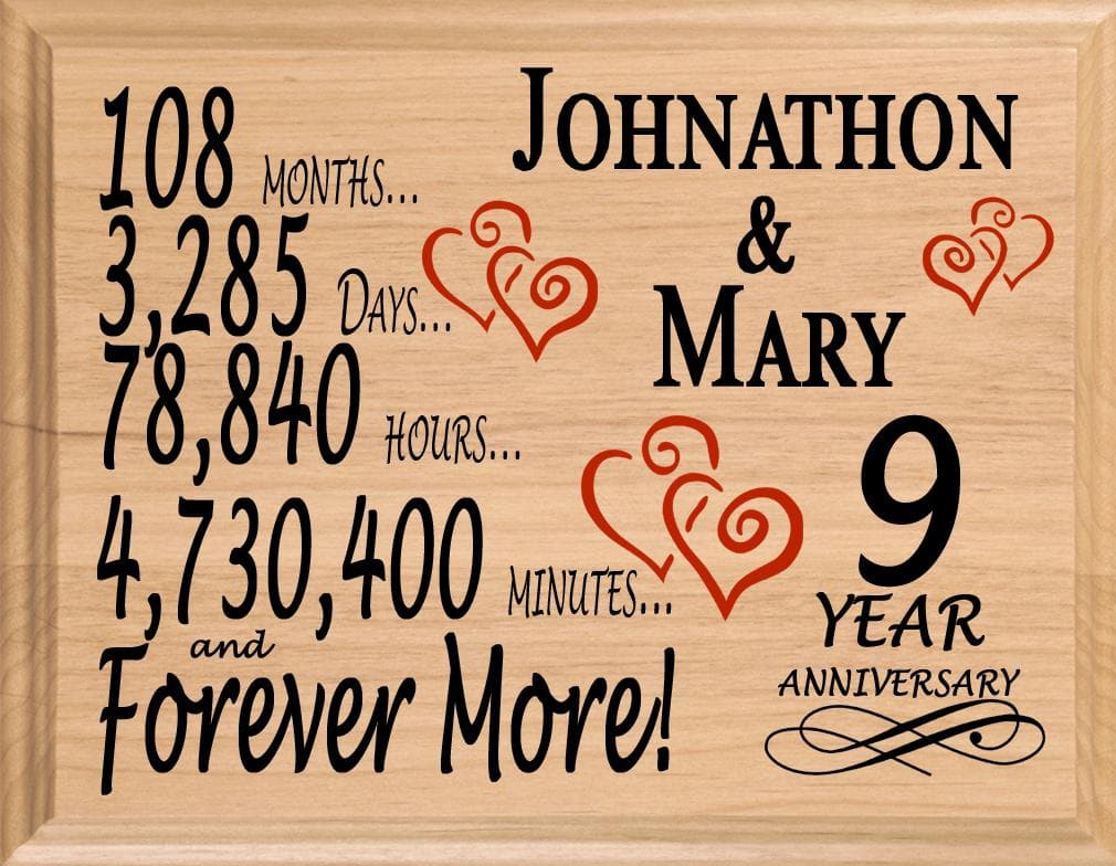 Personalized 9th Anniversary Gift – Custom Wood Keepsake for Husband, Wife, or Couple