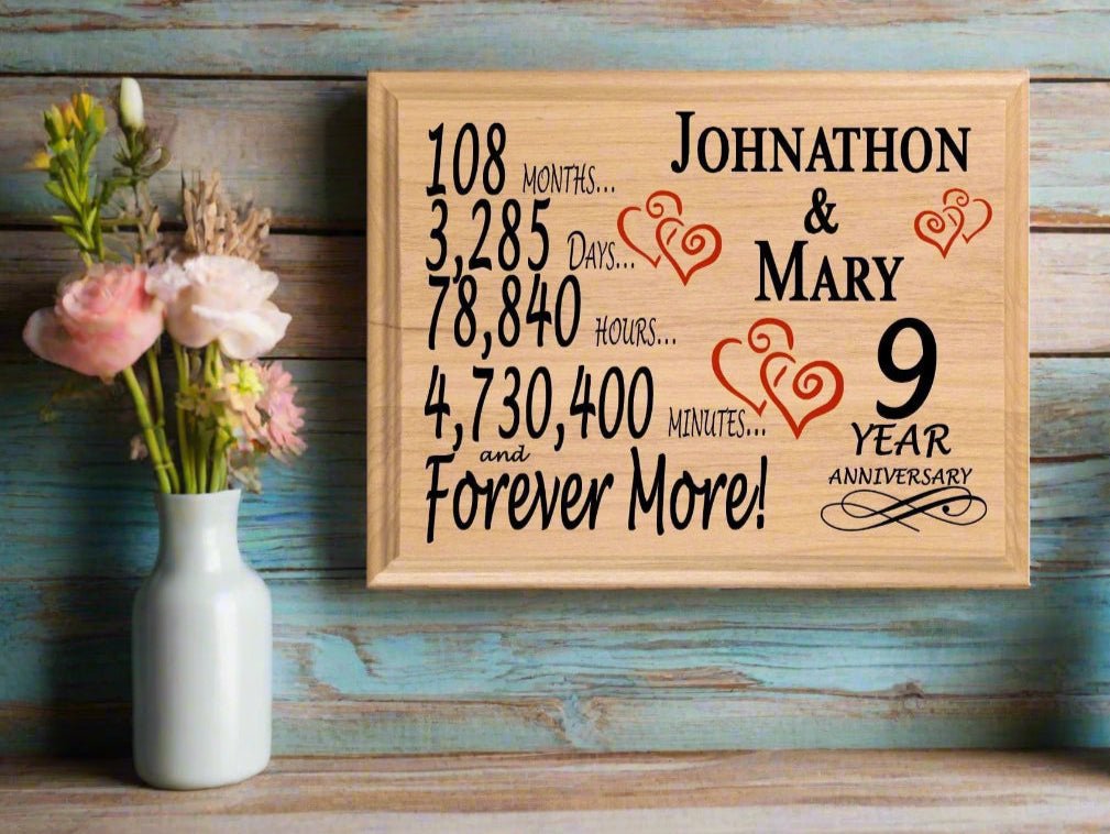 Personalized 9th Anniversary Gift – Custom Wood Keepsake for Husband, Wife, or Couple