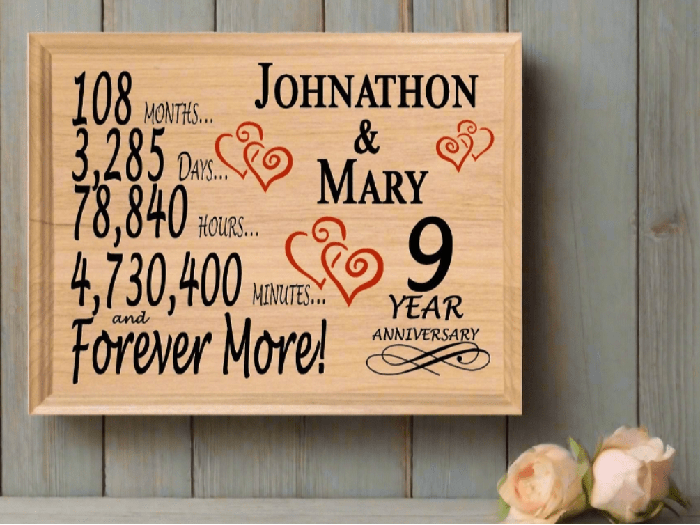 Personalized 9th Anniversary Gift – Custom Wood Keepsake for Husband, Wife, or Couple